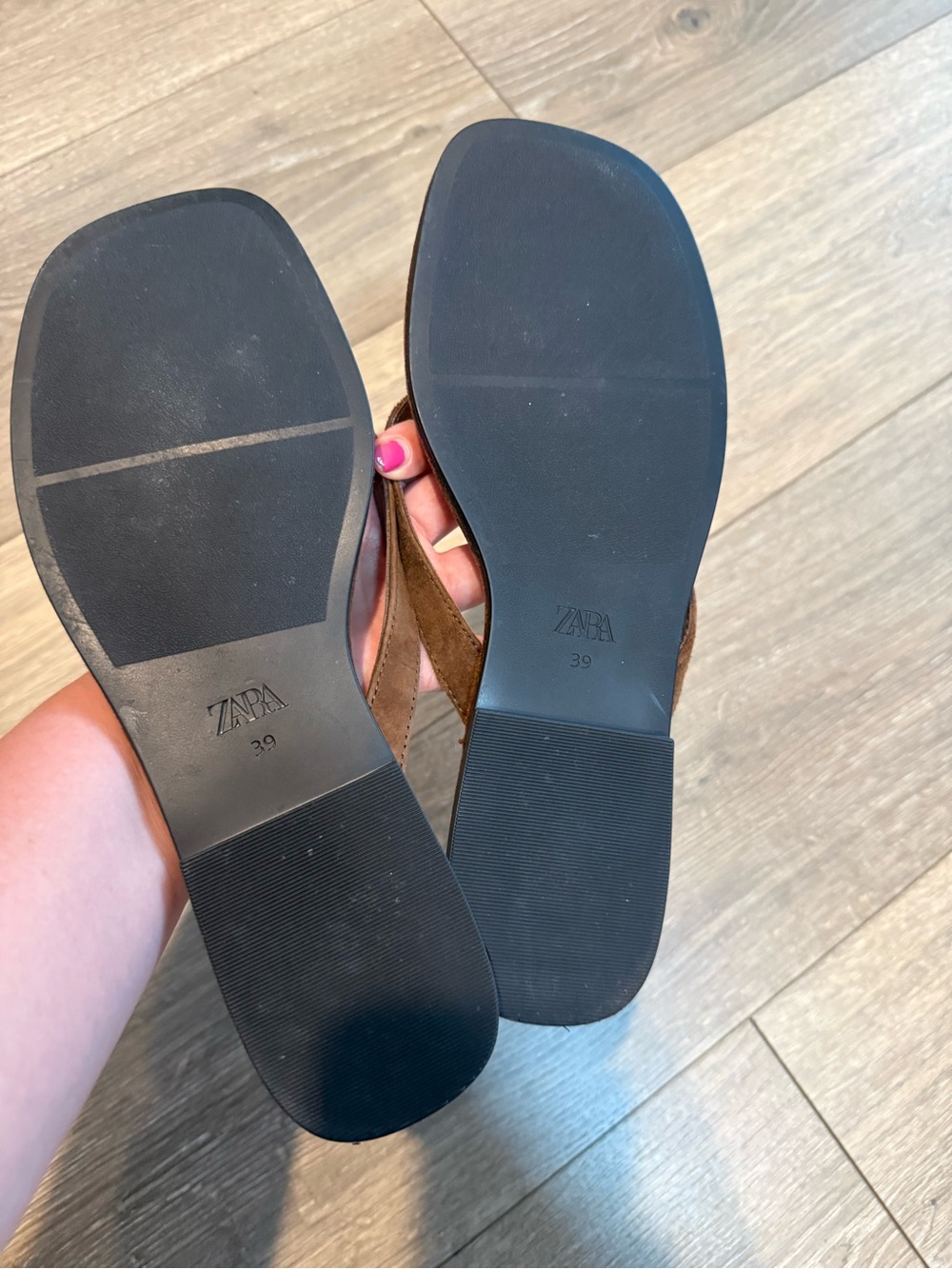 Zara Brown Leather Thong Flip-Flop Sandal Size EU 39 - Picture 4 of 6